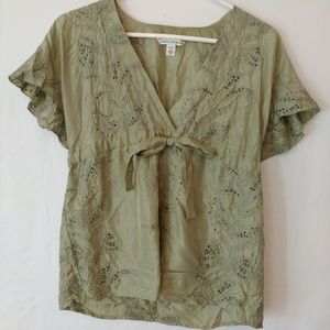 Banana Republic Green Silk Top Size Petite Small